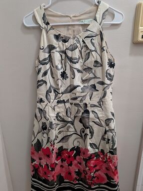 cleo PETITES Floral Midi Dress in Cream & Pink Size 10